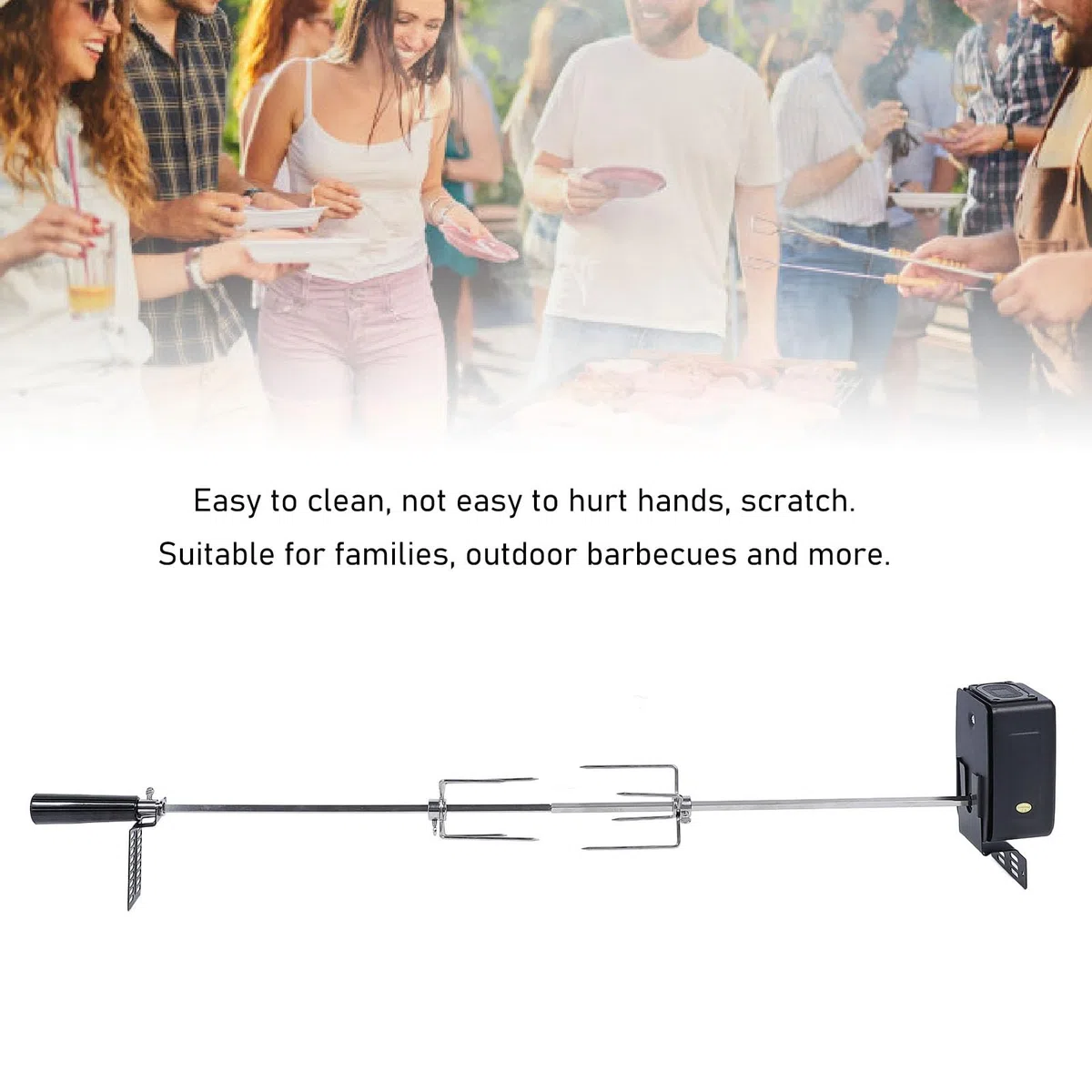 LICAEVEY Universal Rotisserie Grill Kit, Rotisserie -Kit mit 304 Edelstahl -Spuckstäben, Fleischkrallen und Elektrische Stromquelle, Ladungskapazität 15 Kg Lebensmittel