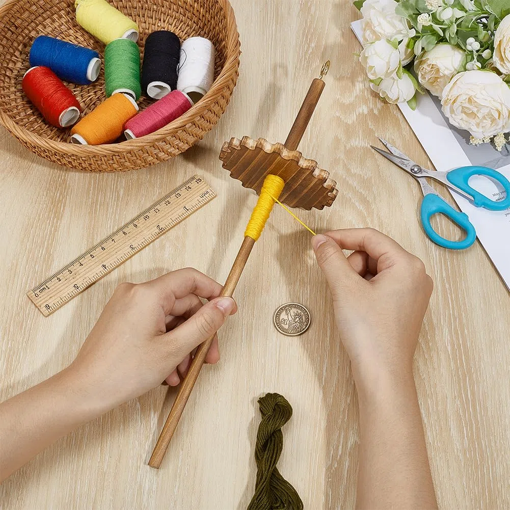 BENECREAT Tropfenspindel Oberwirbel Spinnrad Werkzeuggarn Holzwebspindel Wirtel Garnspinnwerkzeug Für Anfänger DIY Spinnen Basteln Versorgung 90x327mm Flower