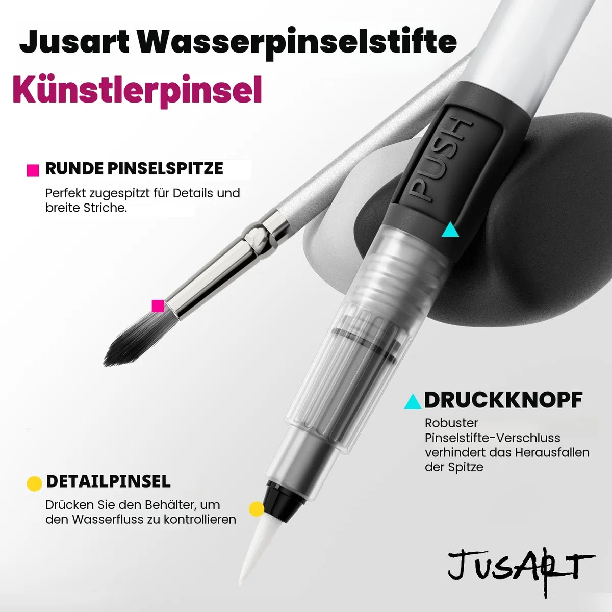 JusArt Aquarellfarben-Set mit 50 Farben, Künstlerbedarf mit Metallic-Farben, Detailpinseln, Wasserpinseln und tragbarem Reise-Malset für Künstler, Profis, Erwachsene und Kinder