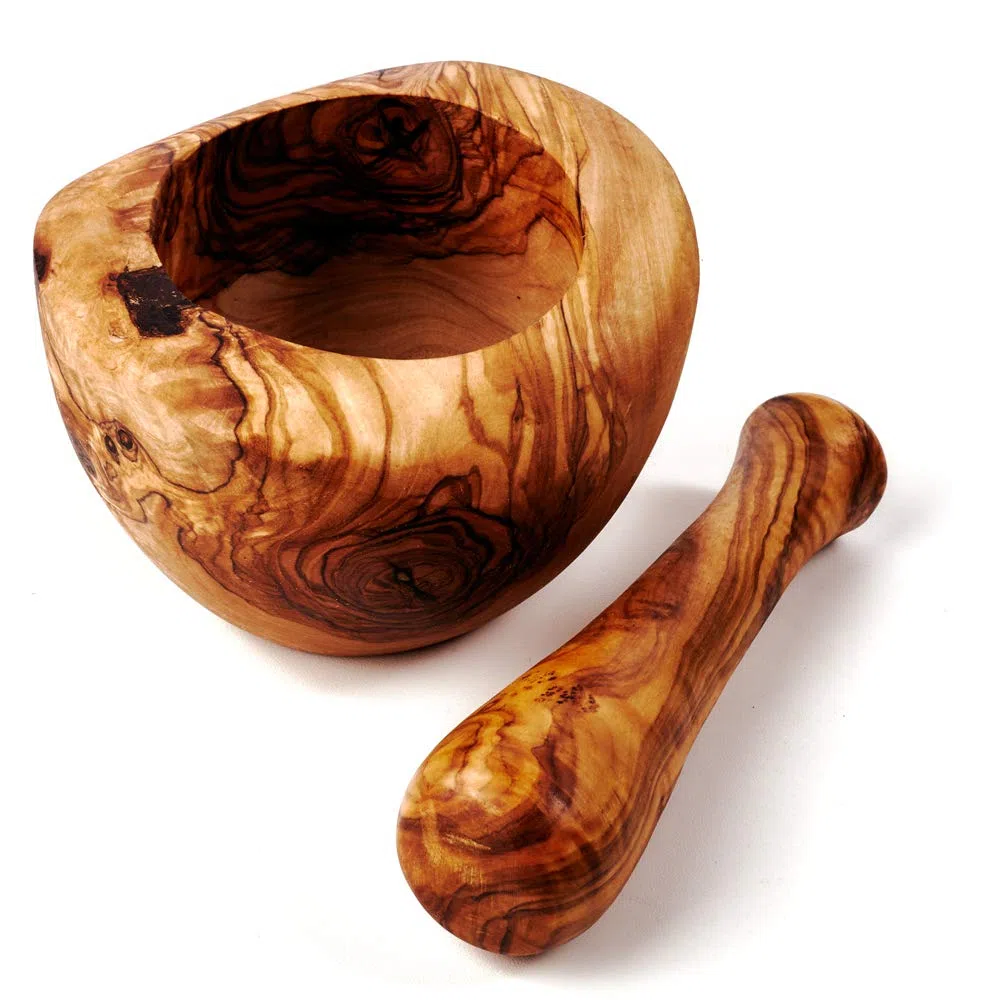 das Olivenholzbrett® Mörser und Stößel halbrund 10cm