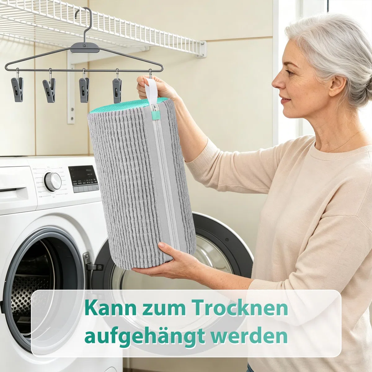 Schuhwaschbeutel Waschmaschine, Schuhwaschbeutel für Waschmaschine und Trockner, Wiederverwendbar Waschbeutel Schuhe, Wäschesack Schuhe mit Verstecktem Reißverschluss (2, Grau)