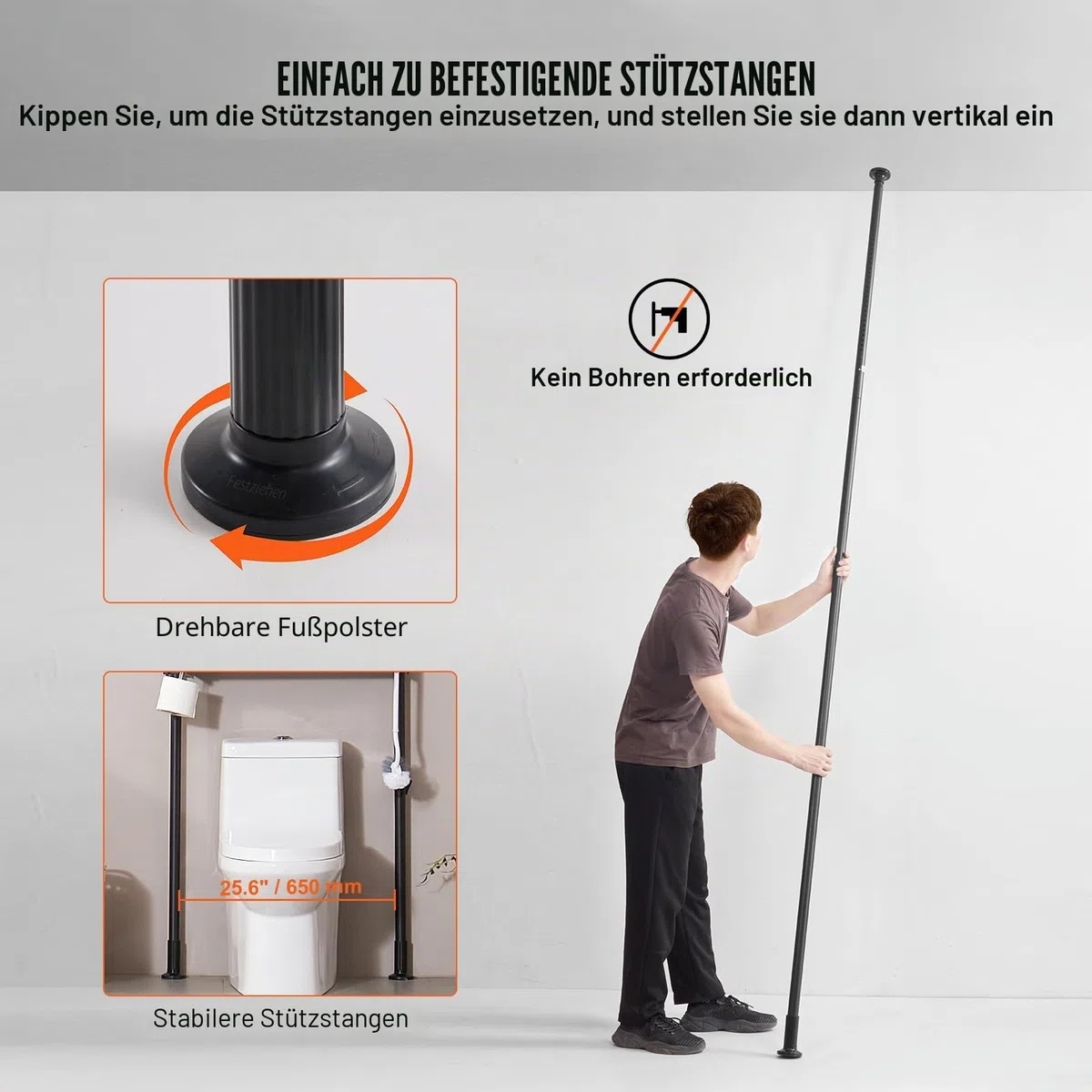 VEVOR Aufbewahrung über der Toilette, 4-stufiger Verstellbarer Badezimmer-Organizer über der Toilette, kohlenstoffarmer Stahl, 135–332 cm hohes Lagerregal, einfach zu montierender Wäscheplatzsparer
