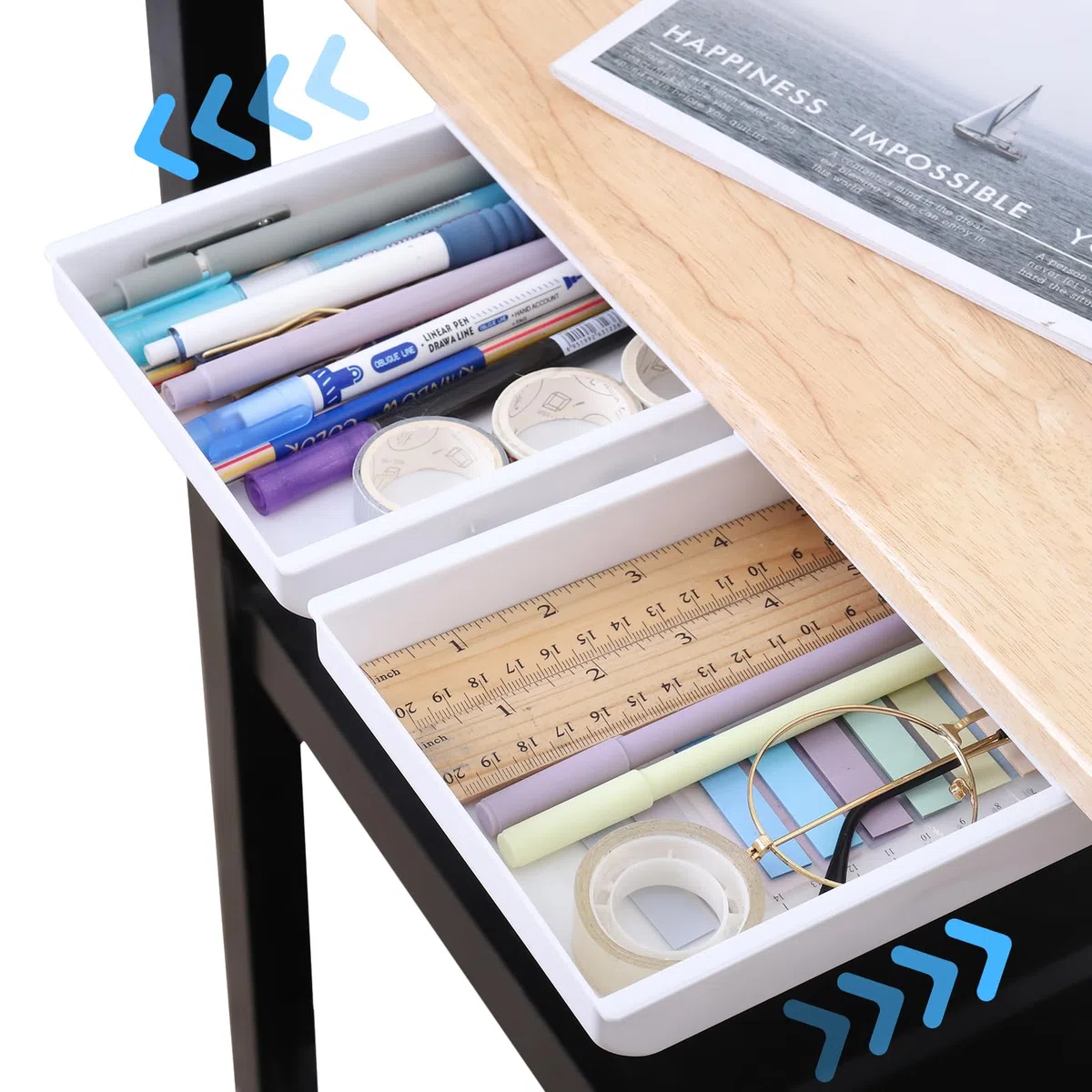 2 Stück Selbstklebende Schubladen Versteckt unter dem Schreibtisch Mini Aufbewahrungsbox für den Schreibtisch, Weiß