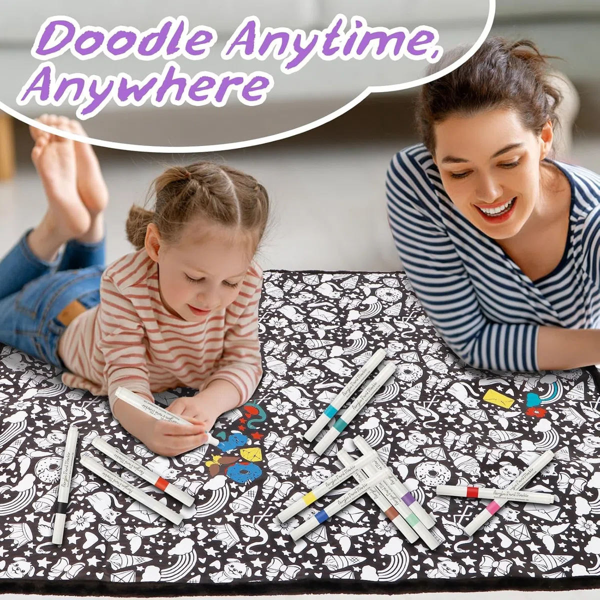 FIENZA DIY Färbung Decke Maldecke 150 * 125cm Coloring Blanket Mit 24-Farben Pinsel, Gemütliche Heimdekoration, Ideal für Urlaubs Kunsthandwerks Aktivitätspartys