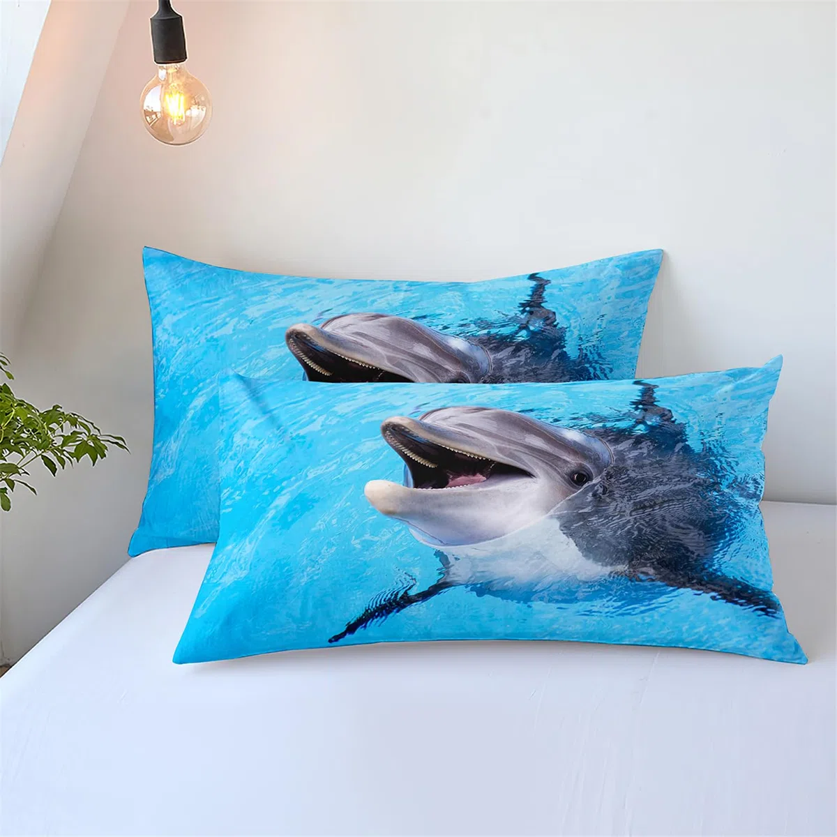 Delphin blau Bettwäsche für Kinder 135x200 Kinderbettwäsche Bettbezug und Kissenbezug-Set Ozean Tier Delfin Blau Einzelbettwäsche Set