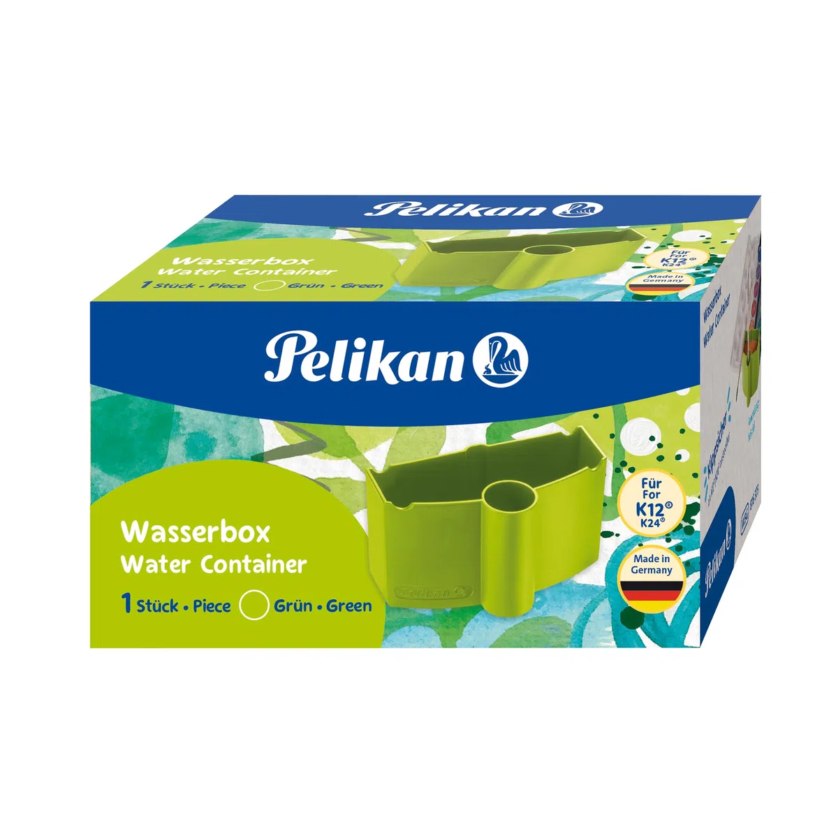 Pelikan Wasserbox 808246 für Deckfarbkasten Schul-Standard blau (Grün - Komplett-Set)