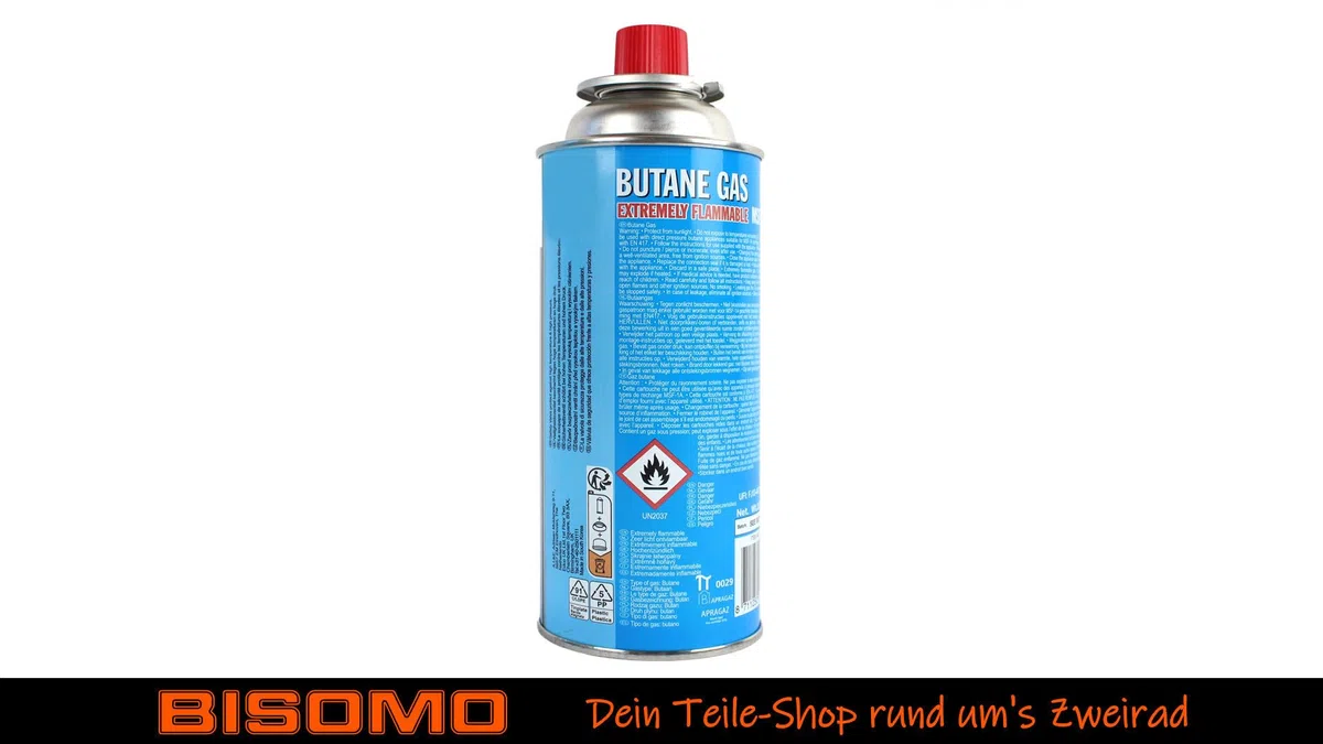 BISOMO Butangas 227g Dose 1-28 STK. Kartusche für Feuerzeug, Flambierbrenner, Shisha, Gaskocher, Gasbrenner Lötlampen für Camping Grill Küche Wohnmobil (8)