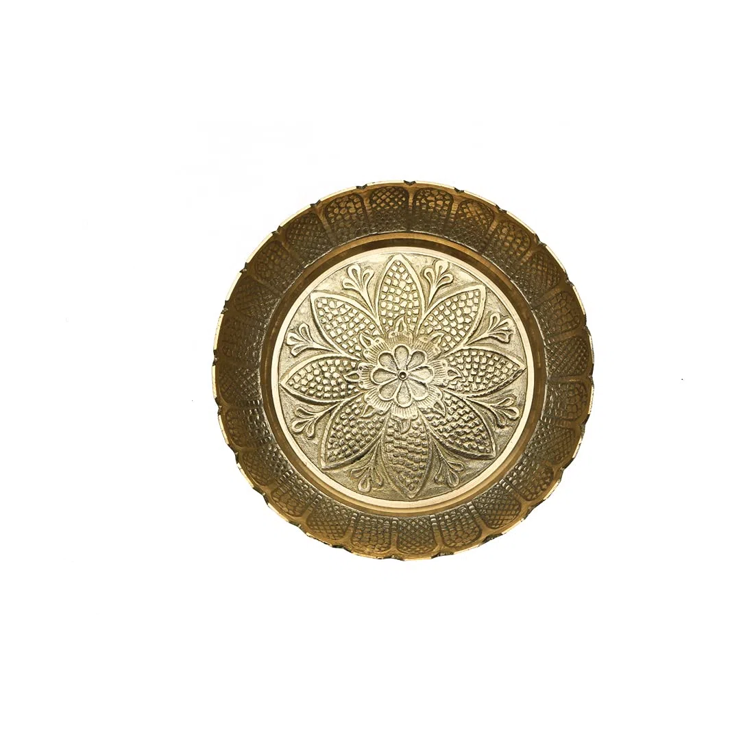 Decorative Pooja Thali Nakshi Plate Brass Thali Prasad Plate Katori for Pooja Utensils Item Article Indian Traditional Festival Laxmi Poojan New year Housewarming Patra(Size:-4" Diameter)(Golden)