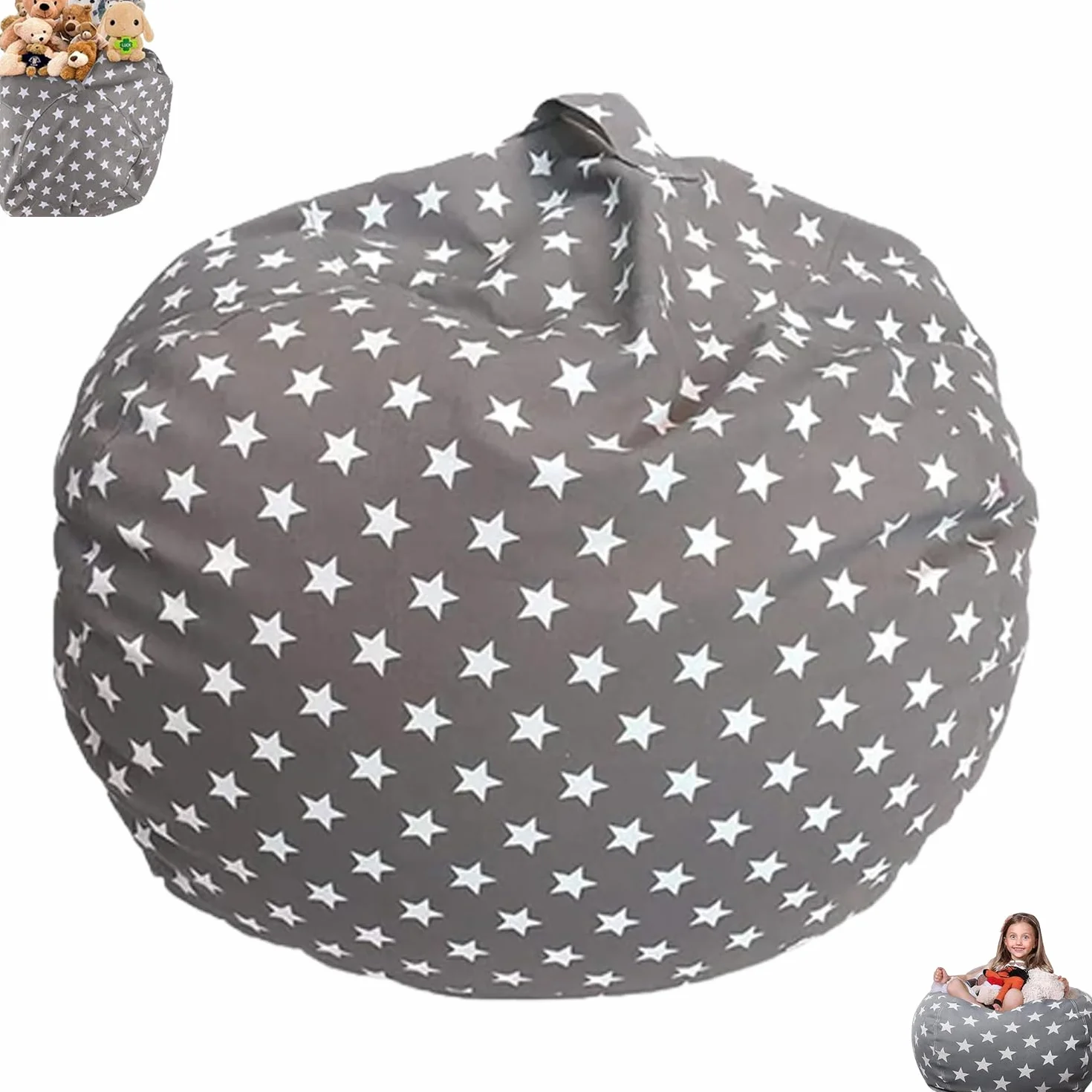 Spielzeug Aufbewharungstasche, Kuscheltier Aufbewahrung Sitzsack, Kinder Sitzsack Sofa, Bean Bag Toy Storage mit Reißverschlus, Beutel Spielzeugaufbewahrung, für Kleidung, Spielzeug (24 zoll)