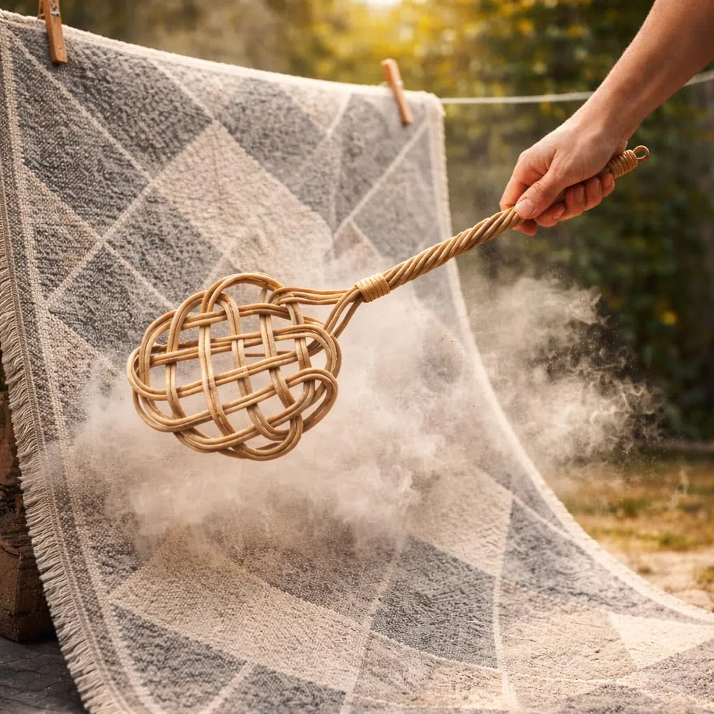 2X Rattan Teppichklopfer Polsterklopfer Teppich Klopfer Ausklopfer handgearbeitet 76cm