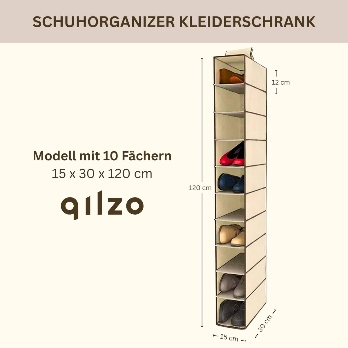 Stoff Schuhregal zum Aufhängen im Schrank Hängeregal zum Organisieren von Schuhen mit 10 Regalen. Stoffschrank zum Aufbewahren von Schuhbeuteln. Schuhregal 15x30x120cm