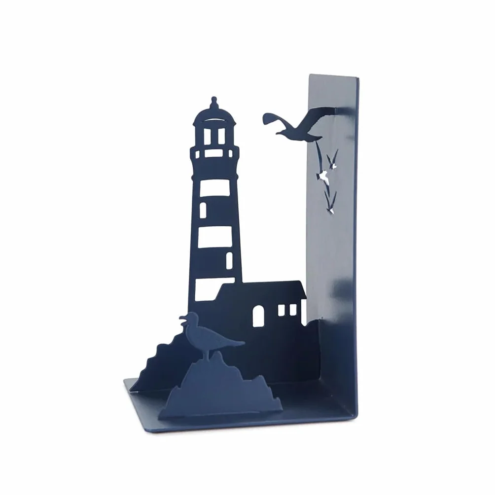 Balvi Buchstützen Lighthouse Farbe Blau Klassischer Ausblick auf die Küste: Leuchtturm und Möwen Meta