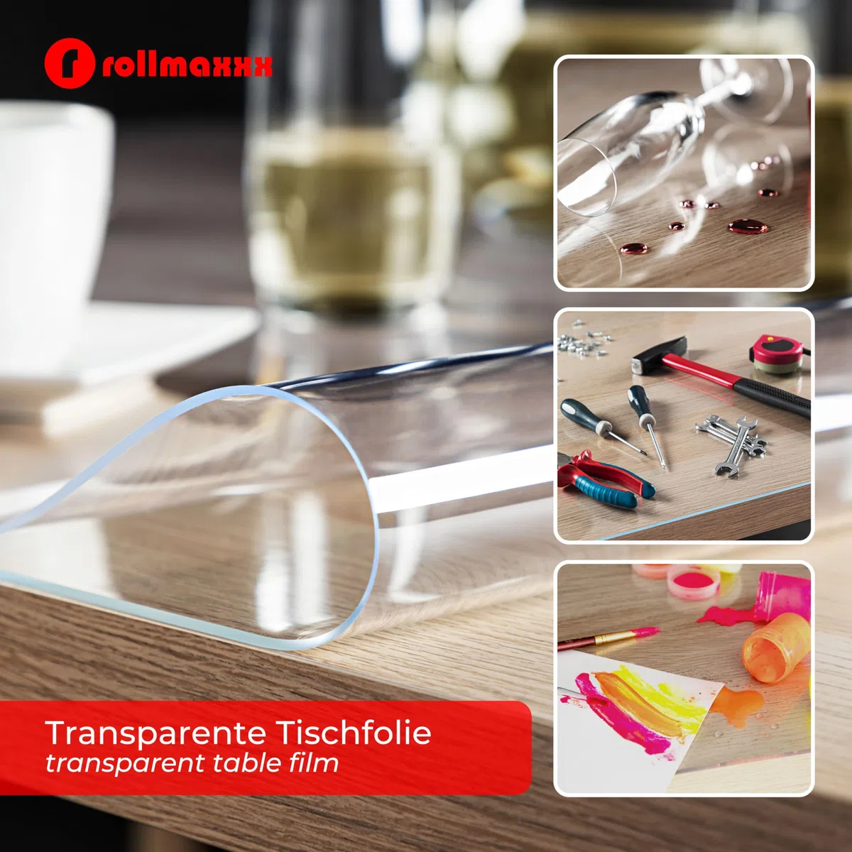 Rollmaxxx Tischfolie 2mm - Tischdecke transparent - mit abgeschrägter Kante - Tischschutz - Schutztischdecke - Schutzfolie - PVC Folie für Tisch – Maßanfertigung möglich (80 cm x 120 cm)